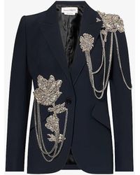 Alexander McQueen - Crystal-embellished Single-breasted Woven Blazer - Lyst