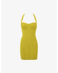 House Of Cb - The Sculpt Halter-Neck Bandage Stretch-Woven Mini Dress - Lyst