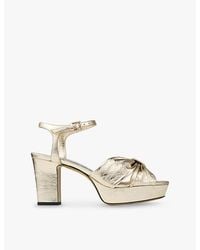 Jimmy Choo - Heloise 80 Knotted-Strap Metallic-Leather Heeled Sandals - Lyst