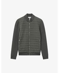 Reiss - Freddie - Sage Hybrid Quilt And Knit Zip-through Jacket, Xl - Lyst