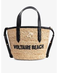 Zadig & Voltaire - Slogan-embroidered Leather-strap Jute Tote Bag - Lyst