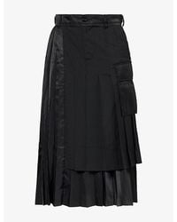 Sacai - Suiting Pleated Woven Midi Skirt - Lyst