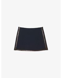 Sandro - Leather-Trim High-Waist Stretch-Woven Mini Skirt - Lyst