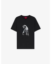 HUGO - Dog-Print Short-Sleeved Cotton-Jersey T-Shirt - Lyst