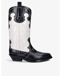 Ganni - Mid Shaft Western Leather Boots - Lyst
