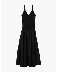 Claudie Pierlot - Crochet-Bodice Pleated Cotton And Woven Midi Dress - Lyst