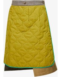 ANDERSSON BELL Womens Khaki Quilted Reversible Cotton And Wool-blend Midi Wrap Skirt Xs - Multicolour