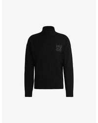 HUGO - Logo-Print Roll-Neck Relaxed-Fit Wool-Blend Jumper - Lyst