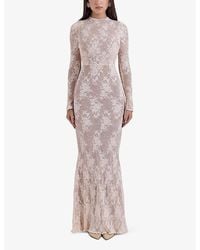 House Of Cb Sophia Long Sleeve Lace Midi Dress in White | Lyst