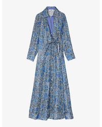 Sandro - Floral-print Side-tie Woven Midi Dress - Lyst