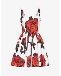 Alexander McQueen - Floral-pattern Gathered Cotton-poplin Mini Dress - Lyst