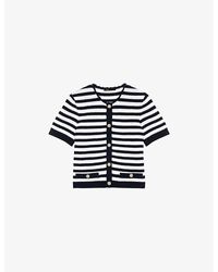 Maje - Round-Neck Striped Cropped Crochet Cardigan - Lyst