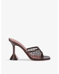 AMINA MUADDI - Lupita Net-Strap Heeled Leather Mules - Lyst