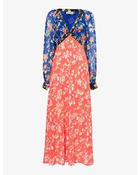 RIXO London - Ayla Floral-print Silk Midi Dress - Lyst