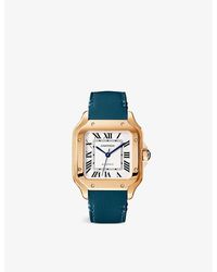 Cartier - Crwgsa0038 Santos De 18ct Rose-gold, Sapphire And Leather Automatic Watch - Lyst