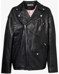 Acne Studios - Biker Brand-embossed Boxy-fit Leather Jacket - Lyst