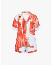 Desmond & Dempsey - Illustrated-Print Short-Sleeve Cotton Pyjama Set - Lyst