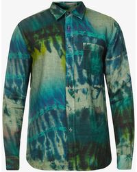 120% Lino Tie-dye Long-sleeved Regular-fit Linen Shirt - Green