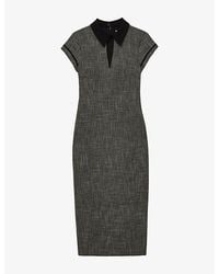 Reiss - Ava Tailored Contrast-Collar Stretch-Woven Midi Dress - Lyst