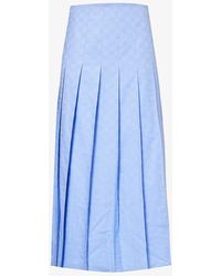 Gucci - Monogram-pattern Pleated Cotton Midi Skirt - Lyst