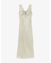 Claudie Pierlot - Tie-Neck Patterned Satin Midi Dress - Lyst
