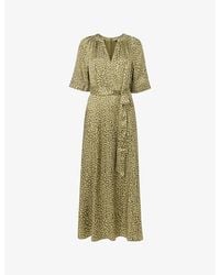 Whistles - Leopard-Print V-Neck Woven Midi Dress - Lyst