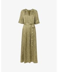 Whistles - Leopard-Print V-Neck Woven Midi Dress - Lyst