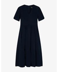 Whistles - Textured V-Neck Cotton Midi Dress - Lyst