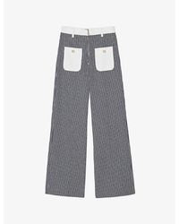 Sandro - Striped Patch-pocket Flared-leg Mid-rise Cotton Trousers - Lyst