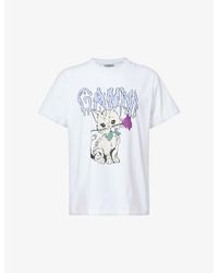 Ganni - Rose Cat Graphic-pattern Organic-cotton T-shirt - Lyst