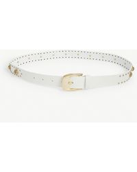 Sandro Rhinestone Studded Leather Belt - White