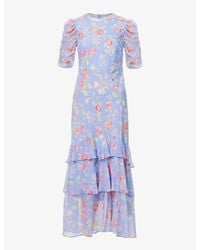 RIXO London - Evelyn Ruffled Floral-print Crepe Maxi Dress - Lyst