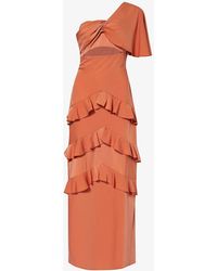 Pretty Lavish - Romilly One-shoulder Cut-out Printed Satin Maxi Dress - Lyst