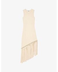 Sandro - Sleeveless Fringed-Hem Knitted Midi Dress - Lyst