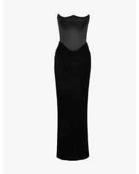 House Of Cb - Velvet Persephone Corseted-Bodice Strapless Satin Maxi Dress - Lyst