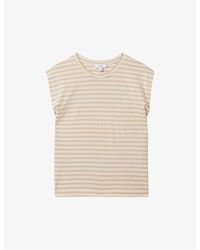 Reiss - Morgan Cap-sleeve Striped Cotton T-shirt - Lyst