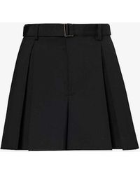Sacai - Pleated Mid-rise Wool-blend Shorts - Lyst