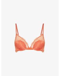 Calvin Klein - Semi-sheer Floral-embroidered Stretch-lace Underwired Bra - Lyst