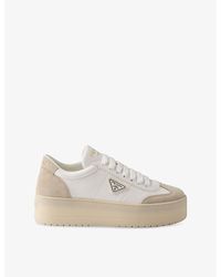 Prada - Downtown Bold Leather And Suede Low-Top Trainers - Lyst