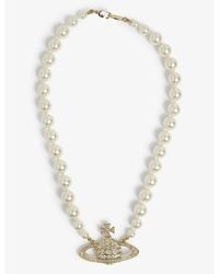 Vivienne Westwood Bas Relief Yellow-gold Tone Brass, Pearl And Swarovski Crystal Necklace - Metallic