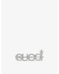 Gucci Logo Hair Comb Crystal Embellished Resin Brown 1062921
