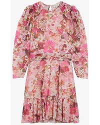 Ted Baker - Mildrd Floral-print Long-sleeve Stretch-mesh Mini Dress - Lyst