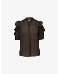 FRAME - The Houndstooth Gillian Puffed-Short-Sleeves Silk Top - Lyst