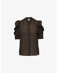 FRAME - The Houndstooth Gillian Puffed-Short-Sleeves Silk Top - Lyst