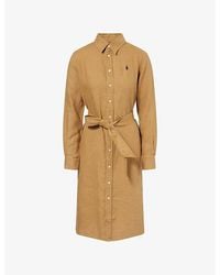 Polo Ralph Lauren - Logo-Embroidered Long-Sleeve Linen Midi Shirt Dress - Lyst