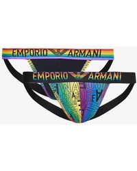 Emporio Armani - Rainbow-logo Pack Of Two Stretch-cotton Jockstraps - Lyst