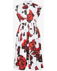 Alexander McQueen - Floral-pattern Cotton-poplin Midi Dress - Lyst
