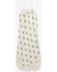 Zadig & Voltaire - Floral-print Lace-trim Woven Maxi Slip Dress - Lyst