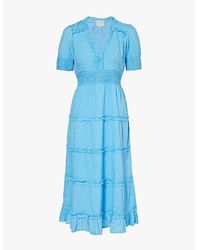 Aspiga - Mari Blue Viola Ruffle-trim Organic Cotton Maxi Dress - Lyst