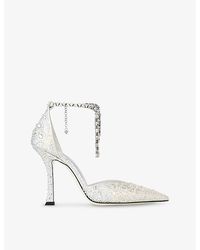 Jimmy Choo - Stevie 100 Crystal-Embellished Satin Heeled Courts - Lyst